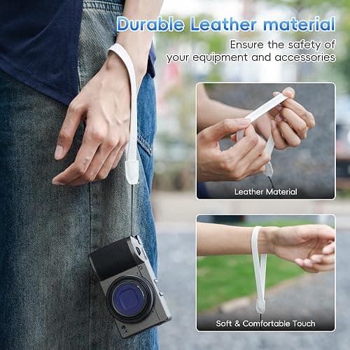 2 Pack Durable PU Leather Short Lightweight Hand Wrist Strap Lanyard String for Canon V10 G7X Mark III G5X Mark II Sony ZV-1 II RX100VII Ricoh GRIIIx Panasonic DMC-LX10 SOFORT 2 Osmo Pocket 3 Camera thumbnail 3