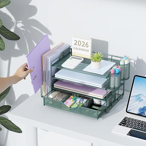 gianotter 4-Tier Desk Organizer with Drawers, File Holders, Letter Trays and Pen Holders - Workspace Accessories for Office Supplies (Green) thumbnail 2