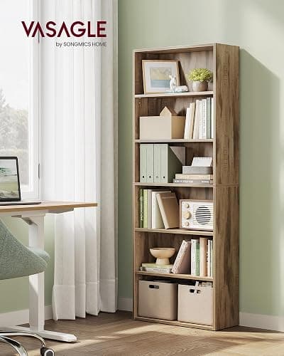VASAGLE 6-Tier Bookshelf, Storage Organizer, 23.6 x 9.5 x 63.2 Inches | Particleboard and MDF, for Home Office, Camel Brown, CUSTOS Collection ULBC166T50 thumbnail 2