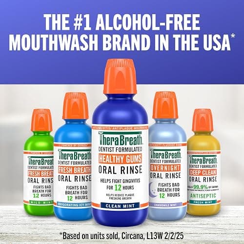 TheraBreath Healthy Gums Oral Rinse, Antigingivitis, Clean Mint Flavor, Dentist Formulated to Help Prevent Gingivitis and Support Gum Health, Alcohol Free, 16 Fl Oz (Pack of 2) thumbnail 7