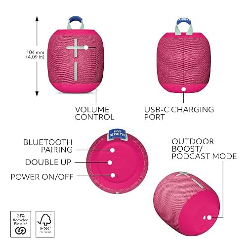 Ultimate Ears WONDERBOOM 4 Portable Waterproof Bluetooth Speaker with Balanced 360-Degree Sound and Bass, Dustproof Floating Speaker with 131ft (40m) Range - Pink thumbnail 5