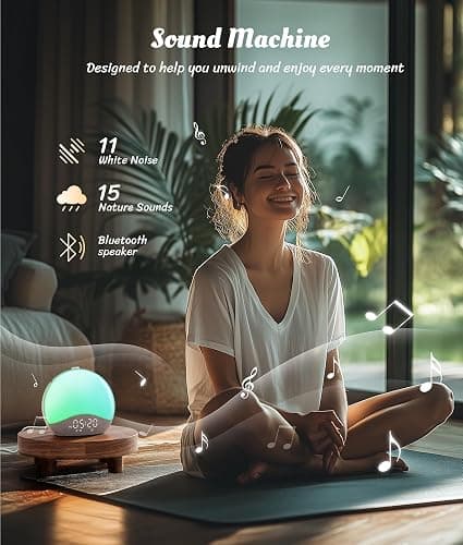 ecozy Sunrise Alarm Clock, White Noise Machine, Bluetooth Sync, 26 Sound, 17 Night Lights, Upgraded Backlit Button, Sunrise/Sunset Simulation, AC-Powered, Wake Up Light for Heavy Sleeper, Elderly, Kid thumbnail 6
