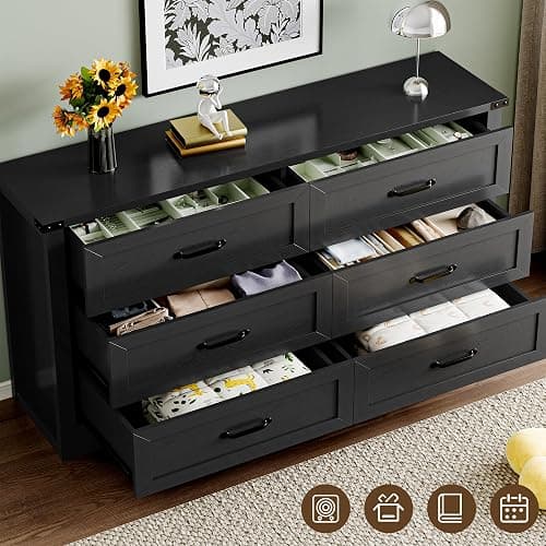 BORNOON 6-Drawer Dresser for Bedroom, Modern Wooden Chest of Drawers with Metal Handles, Anti-Tipping Design, Sturdy and Stable Storage Organizer for Living Room, Entryway, Home Office thumbnail 5