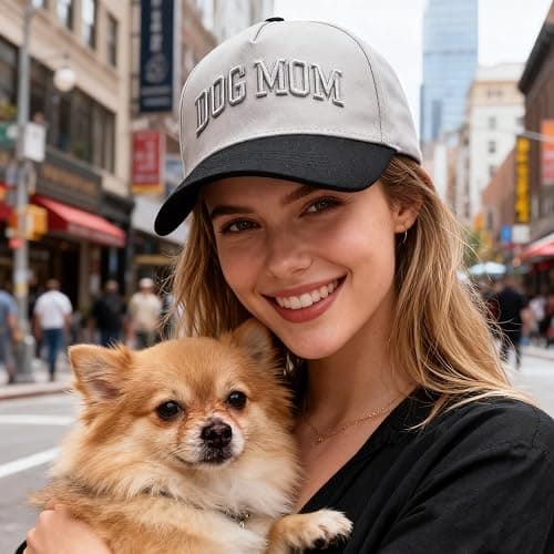 Dog Mom Hat- 3D Embroidered Puppy Mama Hat Adjustable Cotton Baseball Caps for Dog Lovers thumbnail 3