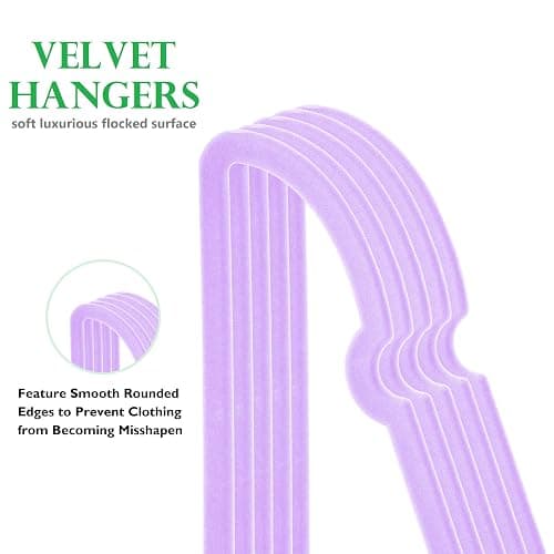 JIUXCF Velvet Hangers 20 Pack, 360° Swivel Rose Gold Hooks, 16" Non Slip Heart Hanger, Thin Clothes Hangers, Durable & Cute Felt Hanger for Adult (Light Purple) thumbnail 3