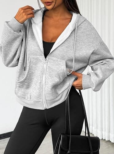 LilyCoco Womens Oversized Sweatshirt Zip Up Hoodie Long Sleeve Shirt with Pockets thumbnail 7