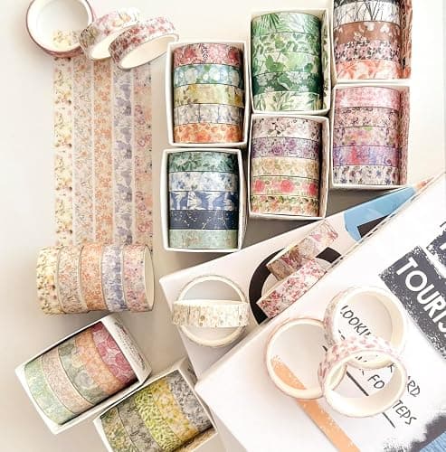 YUBX Flowers Washi Tape Set 60 Rolls Floral Patterns Decorative Skinny Blooms Masking Tapes for Arts, DIY Crafts, Journals, Planners, Scrapbook, Wrapping (Spring) thumbnail 6