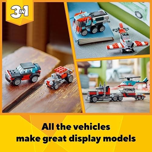 LEGO Creator 3 in 1 Flatbed Truck with Helicopter Toy, Transforms from Flatbed Truck Toy to Propeller Plane to Hot Rod and SUV Car Toys, Gift Idea for Boys and Girls Ages 7 Years Old and Up, 31146 thumbnail 5