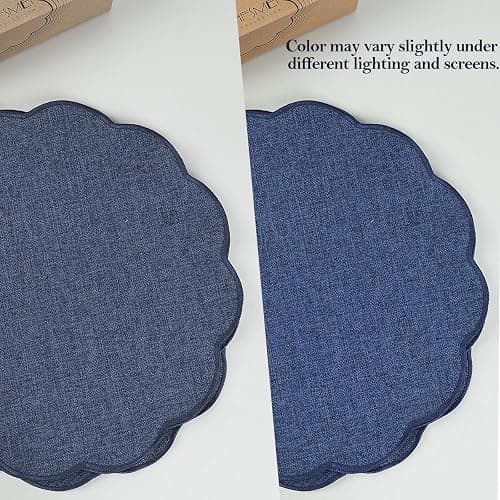 AHHFSMEI Round Faux Linen Placemats Set of 4 Waterproof Table Mats Heat Resistant Non-Slip and Stain Proof for Kitchen Dining Elegant Decor (Navy Blue,4) thumbnail 7
