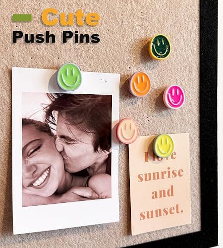 24 Smiley Face Decorative Push Pins, Cute Bulletin Board Push Pins, Thumbtacks for Cork Boards, Office Organization, or Home Décor (24-Colourful) thumbnail 6