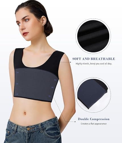 LEINIDINA Chest Binder for Transgender FTM Elastic Band Crew Neck Pullover Binder Bra Tank Top thumbnail 3