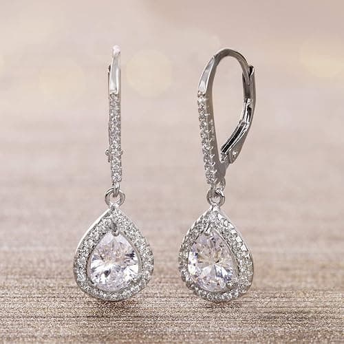 Lesa Michele 2 Cttw Cubic Zirconia Teardrop Dangle Earrings for Women Rhodium Plated 925 Sterling Silver thumbnail 4