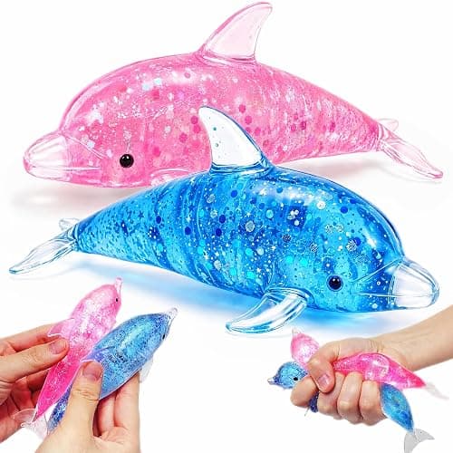 2 Pack Squishy Dolphin Sugar Stress Balls for Adults, Kawaii Dolphin Sugar Ball Squishy Vase Fillers, Sea-Animals Sensory Stress Vase Fillers, Party Favors, Easter Basket Stuffers - Image 1