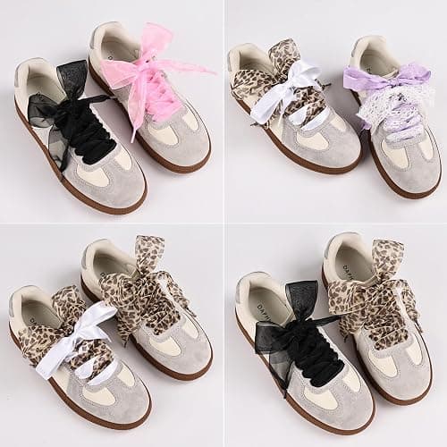 Naplings 6 Pairs Ribbon Shoe Laces for Women, Satin & Leopard Print Flat Laces 47"-55", Cute Replacement for Sneakers Canvas Shoes thumbnail 6