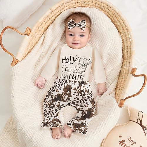 TheFound Infant Baby Girl Clothes Newborn Ruffle Long Sleeve Ribbed Romper Print Bell Bottom Toddler Baby Fall Winter Outfit thumbnail 2