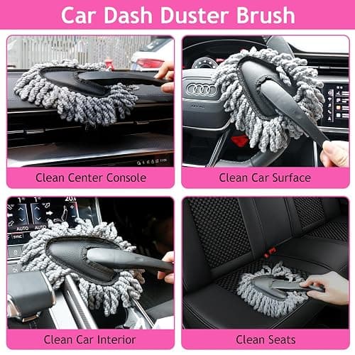 THINKWORK Pink Car Duster Interior Kit, Perfect Car Detailing Brush Kit for Cleaning Windows,Windshield,Dashboard and Air Vents Suitable for All Cars thumbnail 5