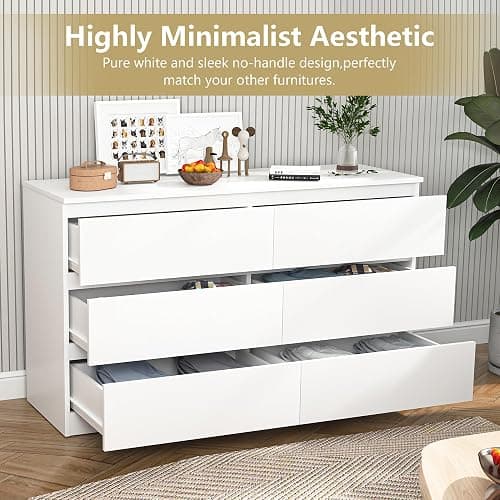 CIPACHO White 6 Drawer Dresser for Bedroom,Modern Deep Drawer Dresser with No-Handle Design,Wide Storage Chest of Drawers,Wood Bedroom Storage Organizer Furniture for Closet,Hallway thumbnail 5
