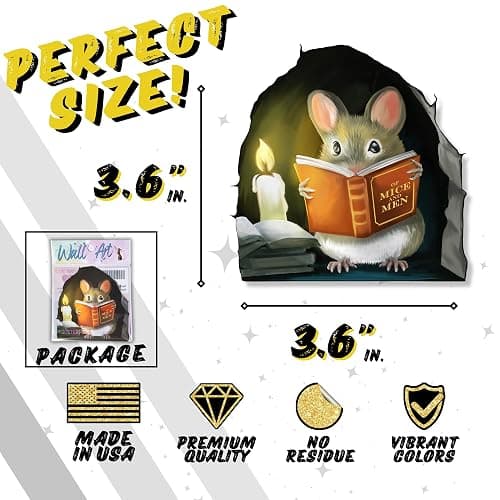 Mouse Reading Book, Wall Decor Sticker Decal, Kids Room, Classroom, Home, Bedroom, Bookcase, Book Lover, of Mice and Men, Children, Adorable, (Mouse Reading Book) thumbnail 4