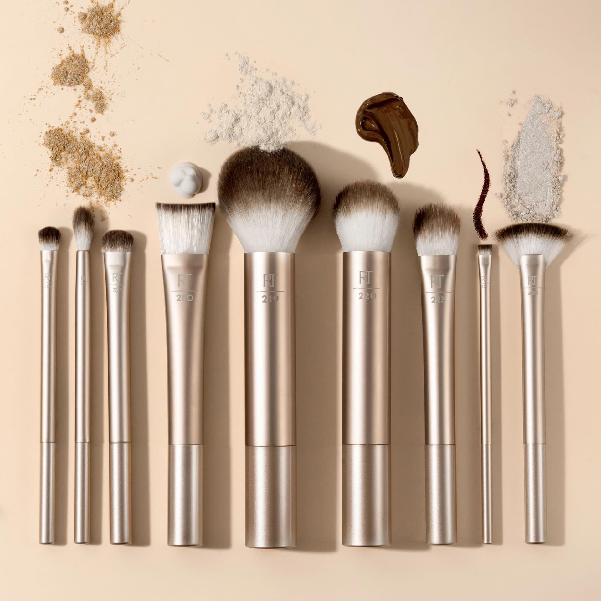 REAL TECHNIQUES Au Natural Makeup Brush Kit for Foundation, Powders and Concealers, Premium Quality Facial Brushes, Set of 9, Gold thumbnail 6
