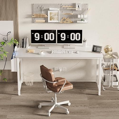 Lufeiya White Computer Desk with Power Outlet, 55 inch Teen Study Table Home Office Work Writing Gaming Desks with Charging Station Outlets Built in, White thumbnail 2