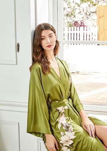 BABEYOND Kimono Robe Cover up with Box Long Floral Satin Sleepwear Silky Bathrobe Bachelorette Robe thumbnail 3