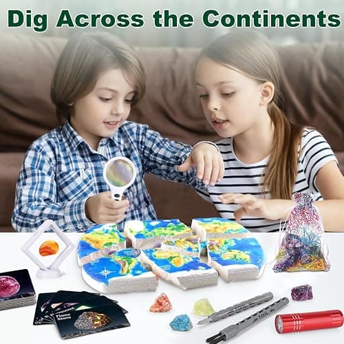 Gemstones Dig Kit for Kids – Excavate 37 Rocks & Crystals, STEM Science Kit with Info Cards & Display Stand – World Map Gem Digging Kit, Rock Collection Gift Educational Geology Gift for Boys & Girls thumbnail 7