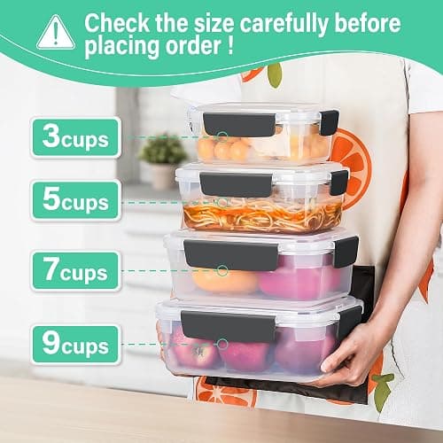 YORY 3 cup Plastic Food Storage Containers with Lids Nestable Freezer Dishwasher Safe Rectangle Container Set,5-Pack - 5 - 3 cups thumbnail 5