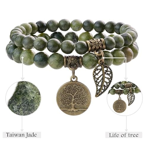Bivei Natural Semi Precious Gemstone beads bracelet for women - Life Tree and Leaf Charm Energy Reiki Crystal Stretch Bracelets thumbnail 4