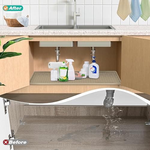 FORWOS Waterproof Under Sink Mat 34" x 22", Silicone Cabinet Liner, Rubber Protector for Kitchen and Bathroom, Keeps Cabinets Clean, Dry, and Organized (Brown) thumbnail 6