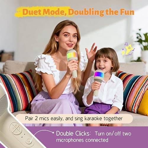Wireless Karaoke Machine Portable Bluetooth Microphone with LED Light | Best Chritmas Birthday Festival Party Gift for Adults 3 4 5 6 7 8 9 10 11 12+ Year Old Girls Boys Kids (Beige) thumbnail 7