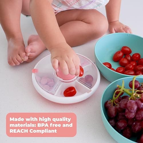 GoBe Kids Small Snack Spinner Flip Bundle with Hand Strap and Sticker Sheet - Reusable Snack Container with 5 Compartment Dispenser and Lid | BPA/PVC Free | Dishwasher Safe | No Spill- Mint Green thumbnail 2