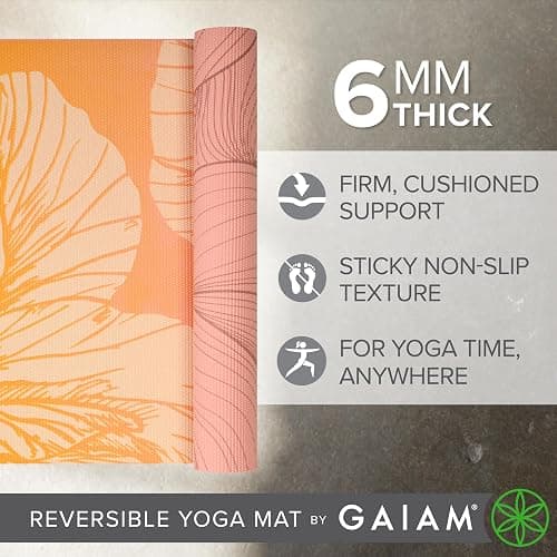 Gaiam Yoga Mat - Premium 6mm Print Reversible Extra Thick Non Slip Exercise & Fitness Mat for All Types of Yoga, Pilates & Floor Workouts (68" x 24" x 6mm Thick) thumbnail 3