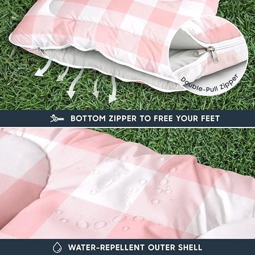 Wake In Cloud - Kids Sleeping Bag for Boys Girls Toddlers, Camping in Warm Cold Weather, Backpacking Lightweight Compact Outdoor Liner for 3 Seasons, Gingham Plaid thumbnail 6