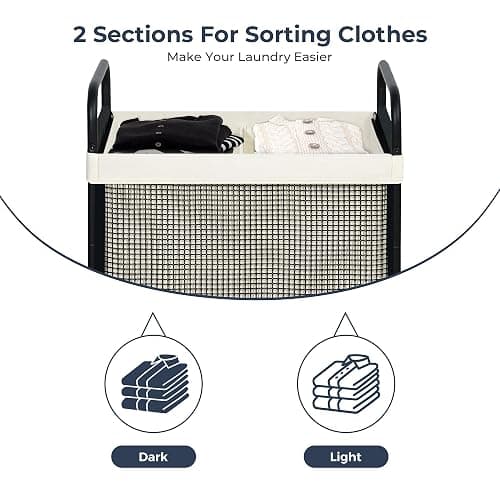 STO STO Laundry Hamper 2 Section, 100L Rolling Laundry Sorter Cart with Removable and Washable Liner Bag, Clothes Hamper with Wheels and Metal Handle for Laundry Room and Bedroom thumbnail 6