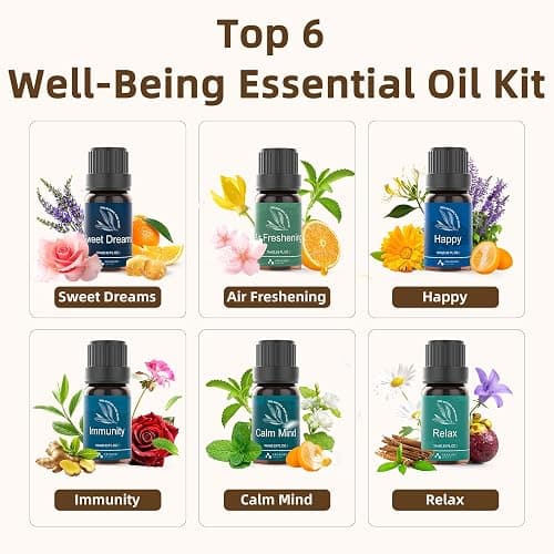 ASAKUKI Essential Oil Diffuser, Aromatherapy Cool Mist Home Humidifier with 7 LED Color Changing Light and Auto-Off Safety Switch, 6 Essential Oils Set, 300ml (Brown with Oils) thumbnail 7