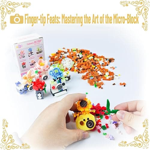 Gearblox Peony Mini Flower Cameras Micro Bricks Building Toy Set Collectible Cute Camera Miniature Toys Models Creative Gift for Decor Desktop Photographers thumbnail 4