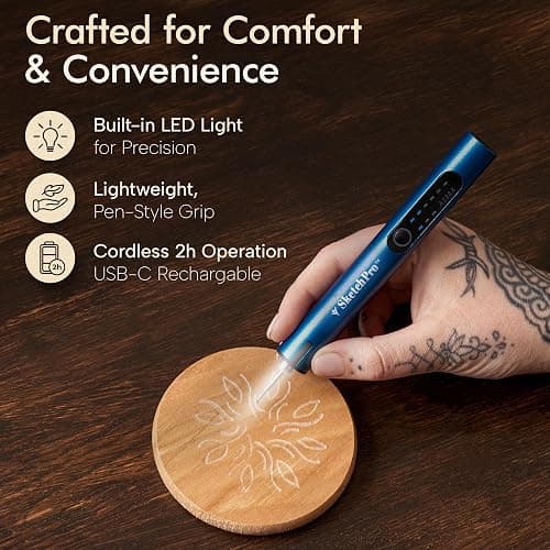 SketchPro Cordless Engraving Pen with LED Light – 3-Speed Precision Etching Tool for Wood, Metal, Glass & Plastic – USB-C Rechargeable, 26 Accessories – Ideal for DIY, Jewelry & Craft Projects thumbnail 6