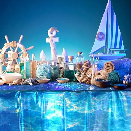 3 Pcs Iridescent Waves Tablecloths - Disposable Plastic Ocean Blue Table Cloth Rectangle Table Covers for Under the Sea Beach Surf Pool Party Birthday Party Decorations, 54 x 108 Inch thumbnail 7