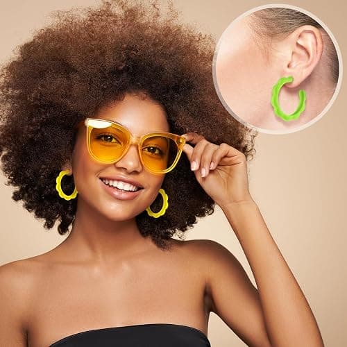 Sasylvia 16 Pairs Colored Hoop Earrings for Women Matte Colorful Hoop 80s Retro Neon Summer Drop Earrings thumbnail 6