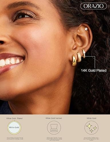 ORAZIO Small Gold Hoop Earrings for Women Hypoallergenic 14K Gold Plated Chunky Huggie Earring Sets for Multiple Piercing Dainty Earing Stacks Set Cute Silver Cartilage Jewelry Trendy Gifts thumbnail 7