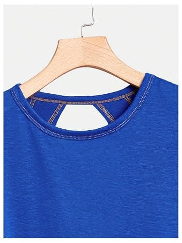 SOLY HUX Women Open Back Tops Workout Backless Tee Casual Athletic Shirts Short Sleeve Oversized Gym T Shirt thumbnail 3