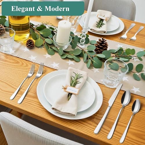 Csoravist 49-Piece Silverware Set with Bamboo Organizer for 8, Heavy-Duty Stainless Steel Flatware Set with Steak Knives, Rust-Proof & Mirror Polished, Dishwasher Safe(organizer is only for packaging) thumbnail 6