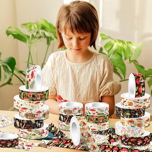 MOZUI 12 Pcs Mushroom Washi Tapes Set Forest Mushroom Vintage Masking Tape Mushroom Themed Decorative Tape Mushroom Printed Decorative for DIY, Planner, Scrapbooking, and Party Decor thumbnail 6