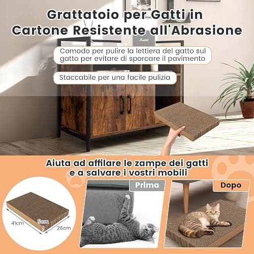 COSTWAY Mobile per Lettiera Gatti con Ripiani Aperti e Ripiani Chiusi con Maniglie, Mobiletto Multiuso per Ingresso e Soggiorno, 82,5 x 51 x 51 cm, Portata 50 kg (Marrone) thumbnail 5