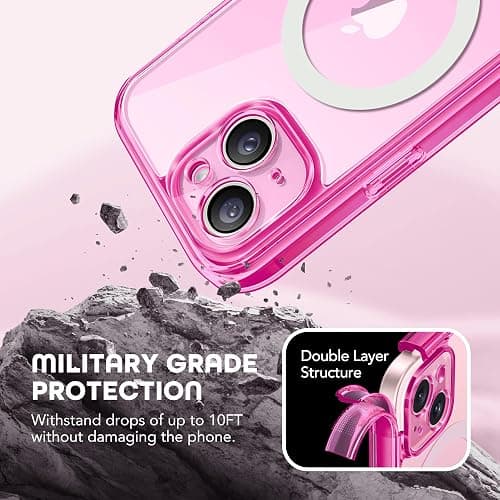 TIESZEN for iPhone 15 Case, Compatible with MagSafe, Built-in Privacy Screen Protector and Camera Protection, Anti Spy Full Body Dustproof Shockproof Hard Phone Case 6.1", Fluorescent Pink thumbnail 4
