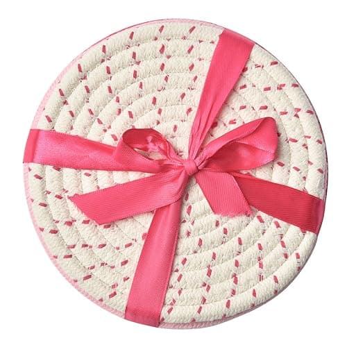 Kitchen Potholders Set Trivets Set 100% Pure Cotton Thread Weave Hot Pot Holders Set (Set of 3) Stylish Coasters, Hot Pads, Hot Mats, Spoon Rest For Cooking and Baking by Diameter 7 Inches (Pink) thumbnail 6