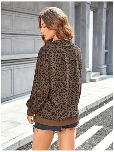SweatyRocks Women's Leopard Print Sweatshirt Quarter Zip Collar Long Sleeve Pullover Tops thumbnail 2