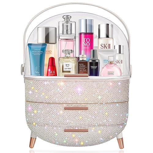 Teen Girls Gift Makeup Organizer,Skincare Organizer Jewelry Storage,Cosmetics Storage and Display Case,Make Up Holders and Organizers for Countertop,Bathroom Organizer (Pearl White) - Image 1