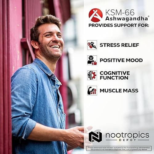 Nootropics Depot KSM-66 Ashwagandha Capsules | 300mg | 180 Count | Withania somnifera Extract | Ayurvedic Herb | Adaptogen Supplement | Stress + Promote Relaxation* | Energy, Memory + Focus* - 180 Count (Pack of 1) thumbnail 4