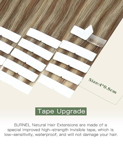 SURNEL Injected Tape in Hair Extensions Golden Brown to Caramel Blonde Seamless Tape in Real Human Hair Invisible Extensions 16Inch 20pcs/pack 35g(#102727,16) thumbnail 3